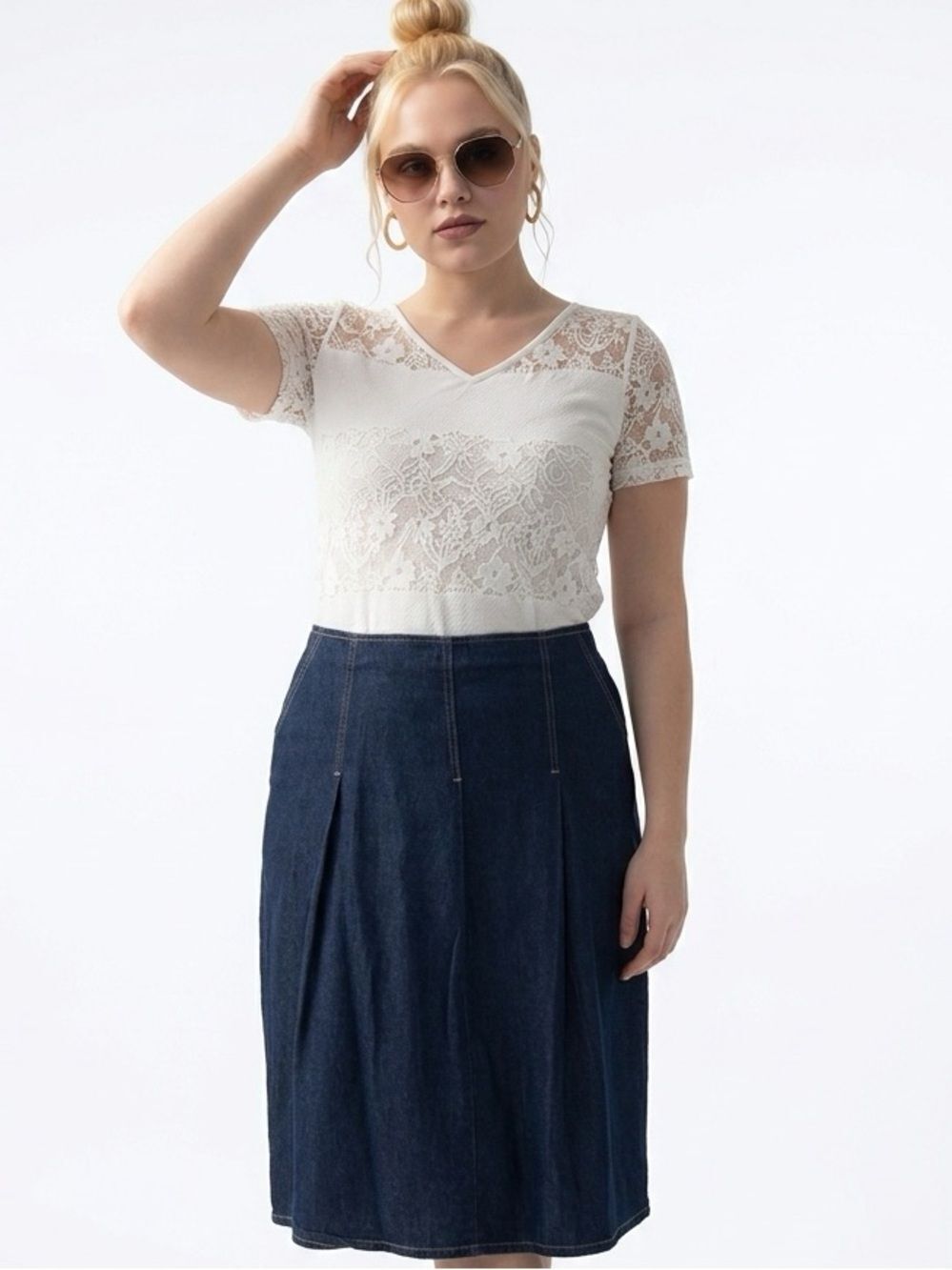 CIDER | NEW Classic Dark Blue Denim Knee-Length Skirt Women’s Size 3X-Large